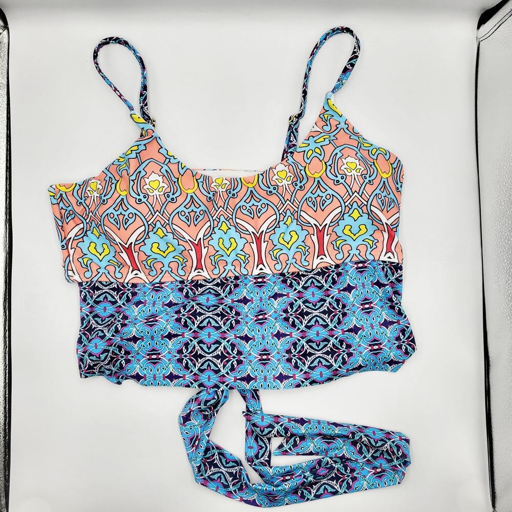 Venus Colorful Mixed Print Tie-front Tankini Swimsuit Top Women's Plus Size 18